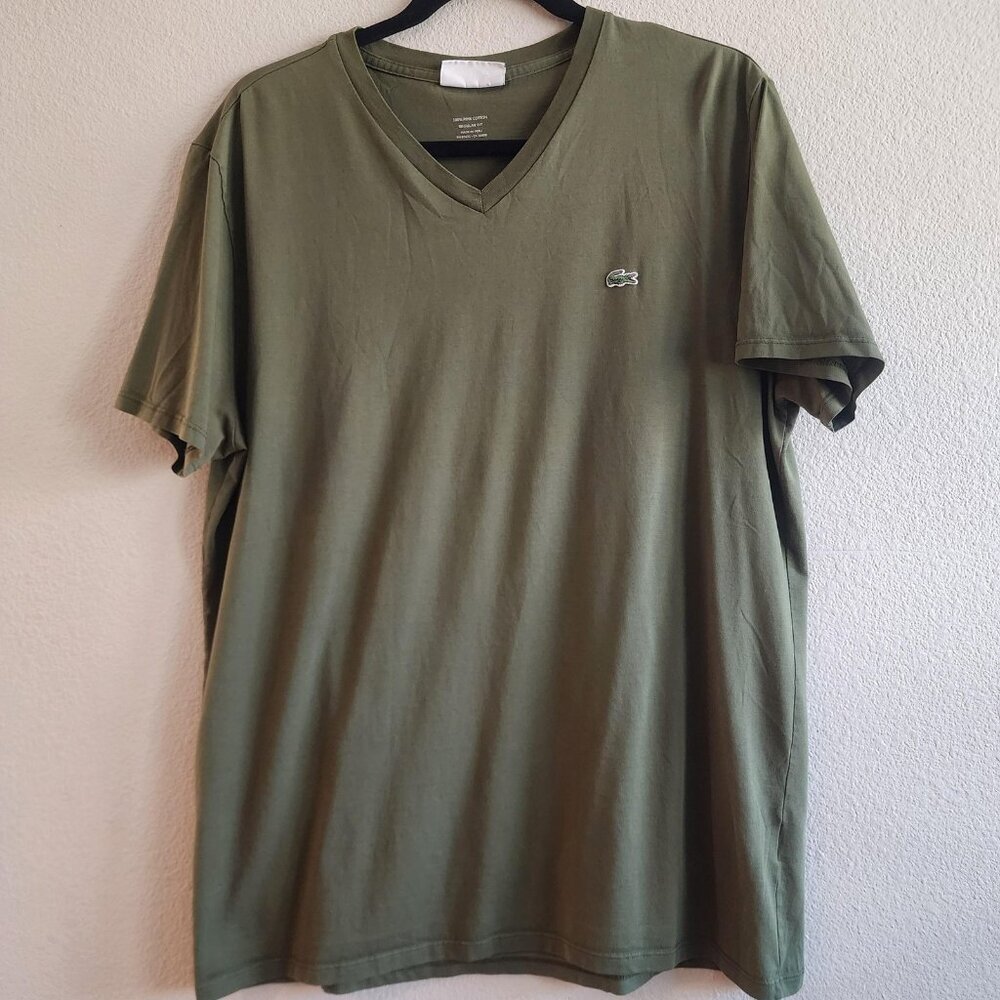 Lacoste Shirt Mens XL Green V-Neck Pima Cotton Regular Fit Croc Logo TH6710